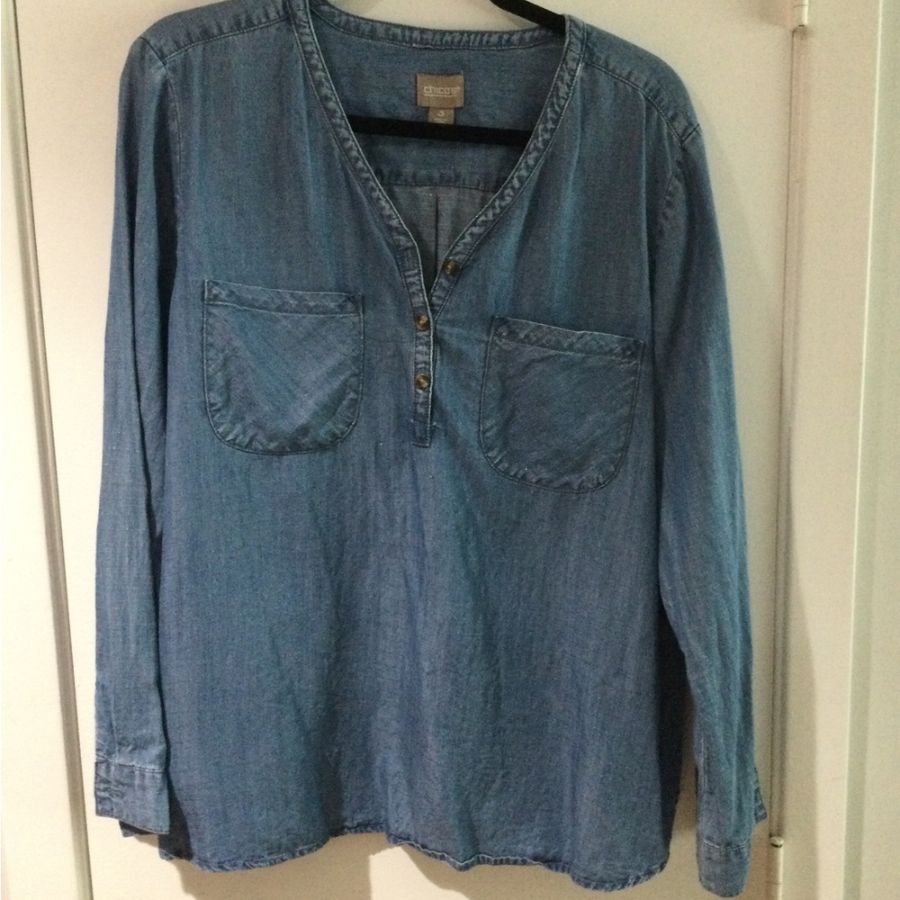 Chambray Button Henley Shirt - Light Blue